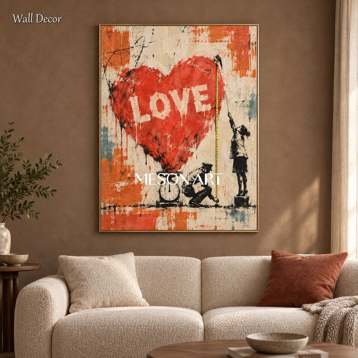 Red And Beige Abstract Street Art Painting Original Artist Hand Painted Contemporary Pop Wall Decor For Living Room By Mesonart