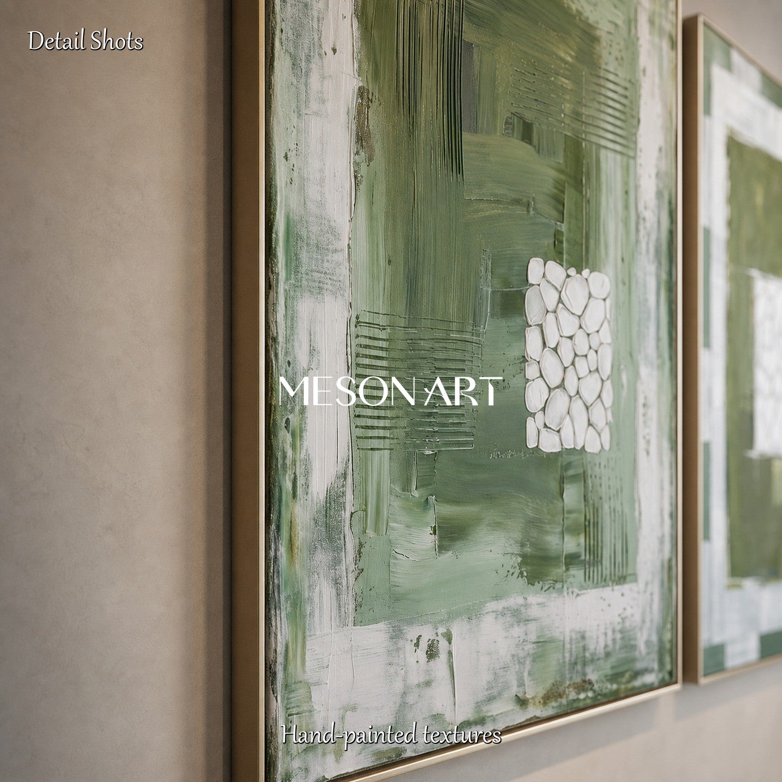 Green And White Minimalist Abstract Art Diptych For Modern Home Decor