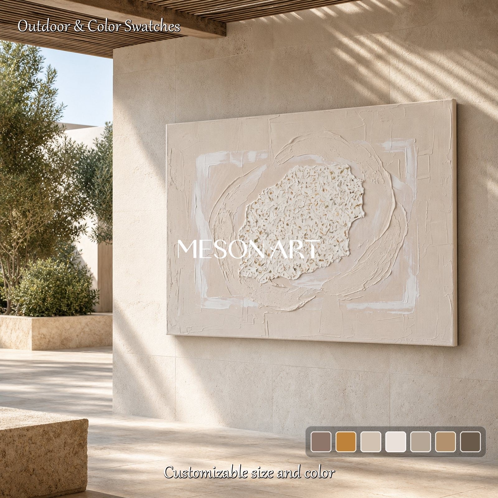 Minimalist Beige Textured Relief Art For Modern Living Room Decor