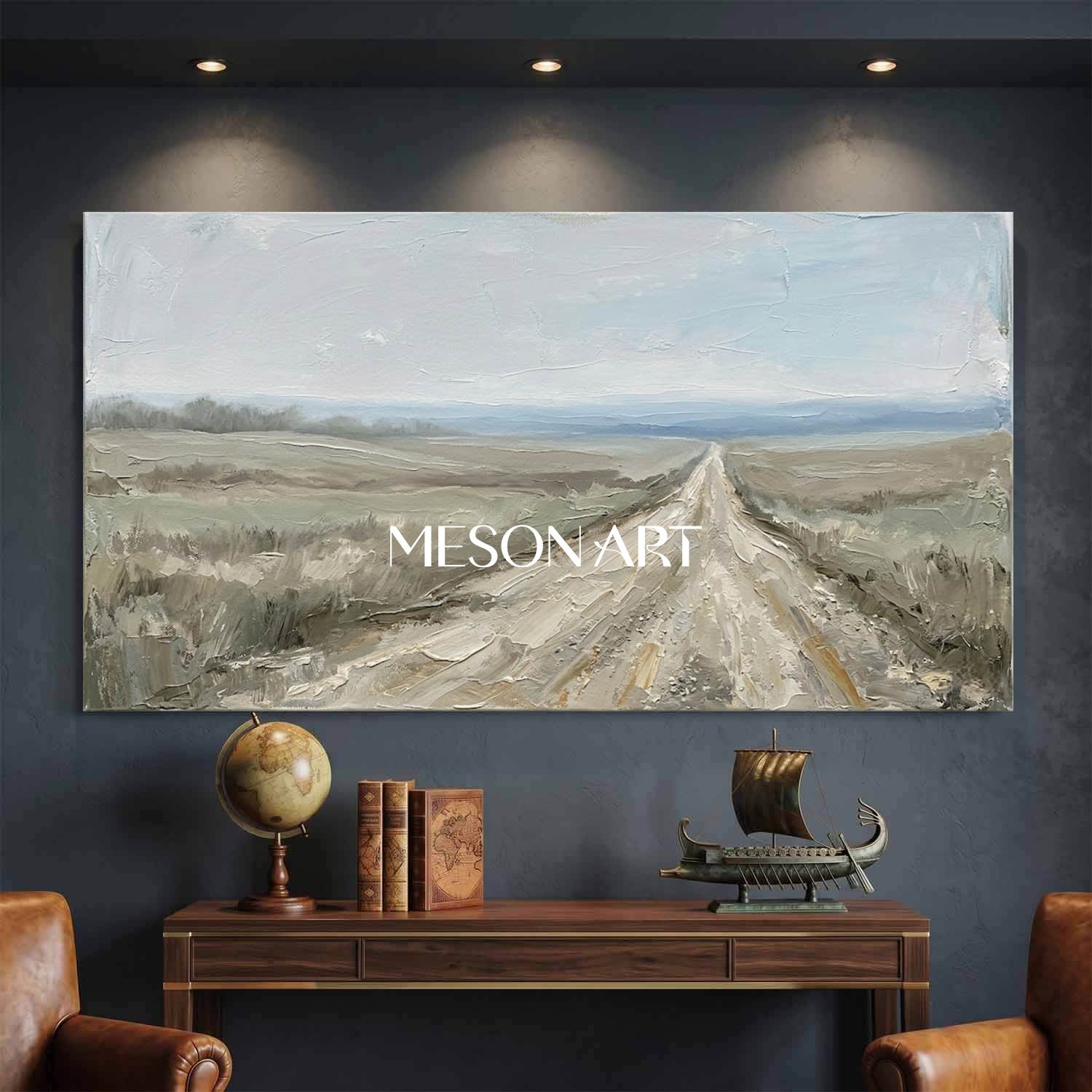 Minimalist Landscape Oil Painting With Textured Relief For Modern Living Room Decor