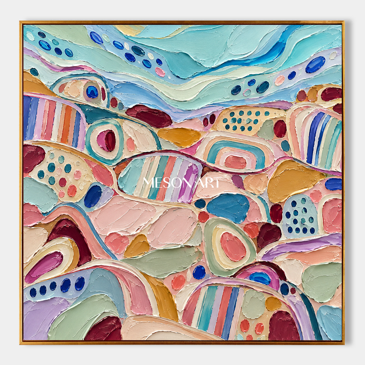 Blue And Pink Abstract Modern Art Square Canvas Wall Decor For Living Room Original By Mesonart