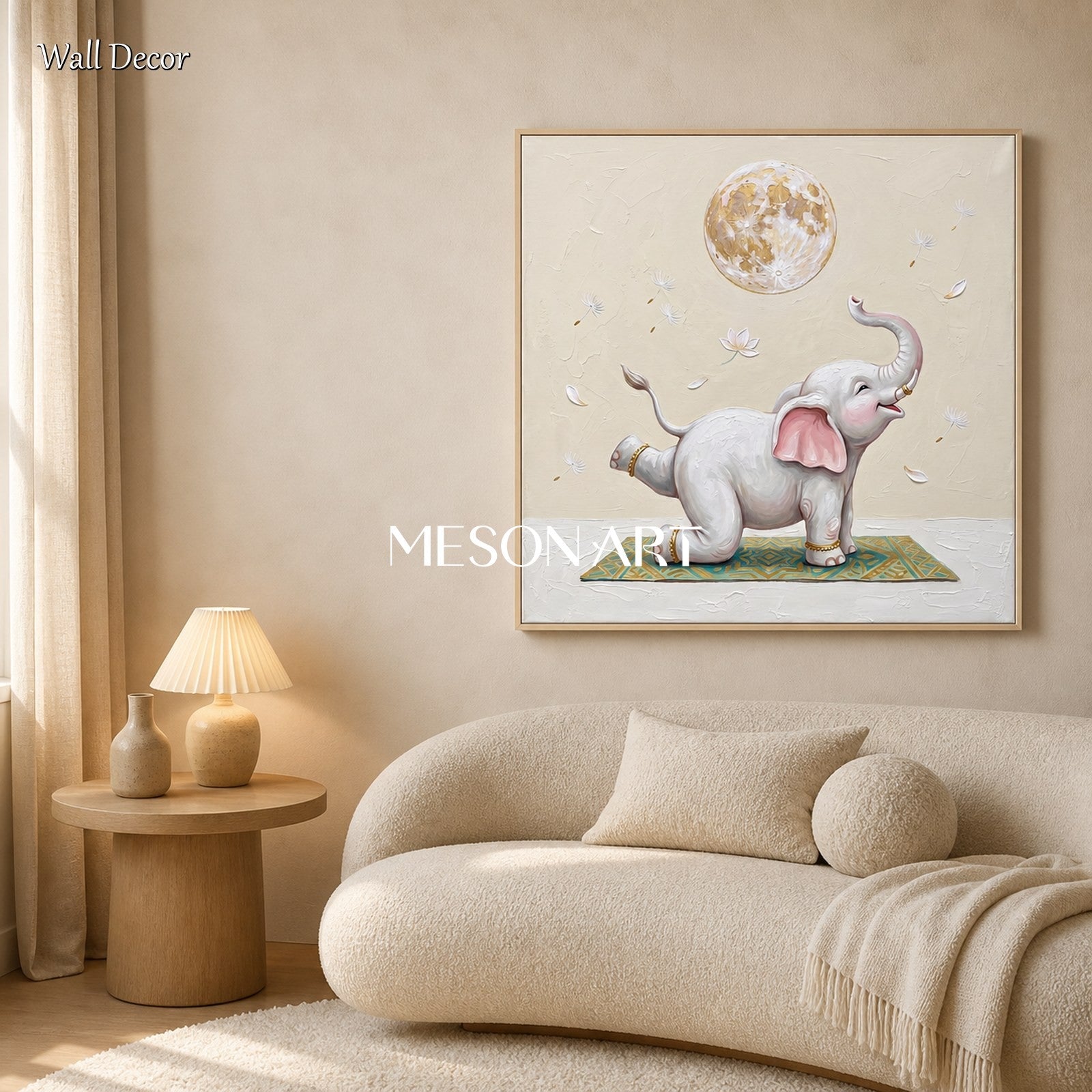 Beige And White Surrealist Art Square Wall Decor For Living Room Original Artist Hand Painted By Mesonart