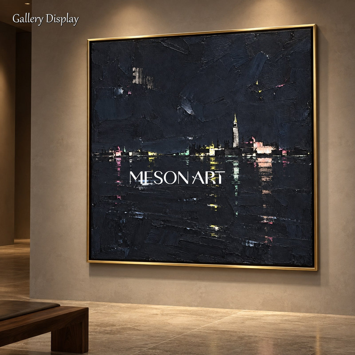 Black And Gold Abstract Landscape Painting Square Minimalist Palette Knife Art Original Artist By Mesonart