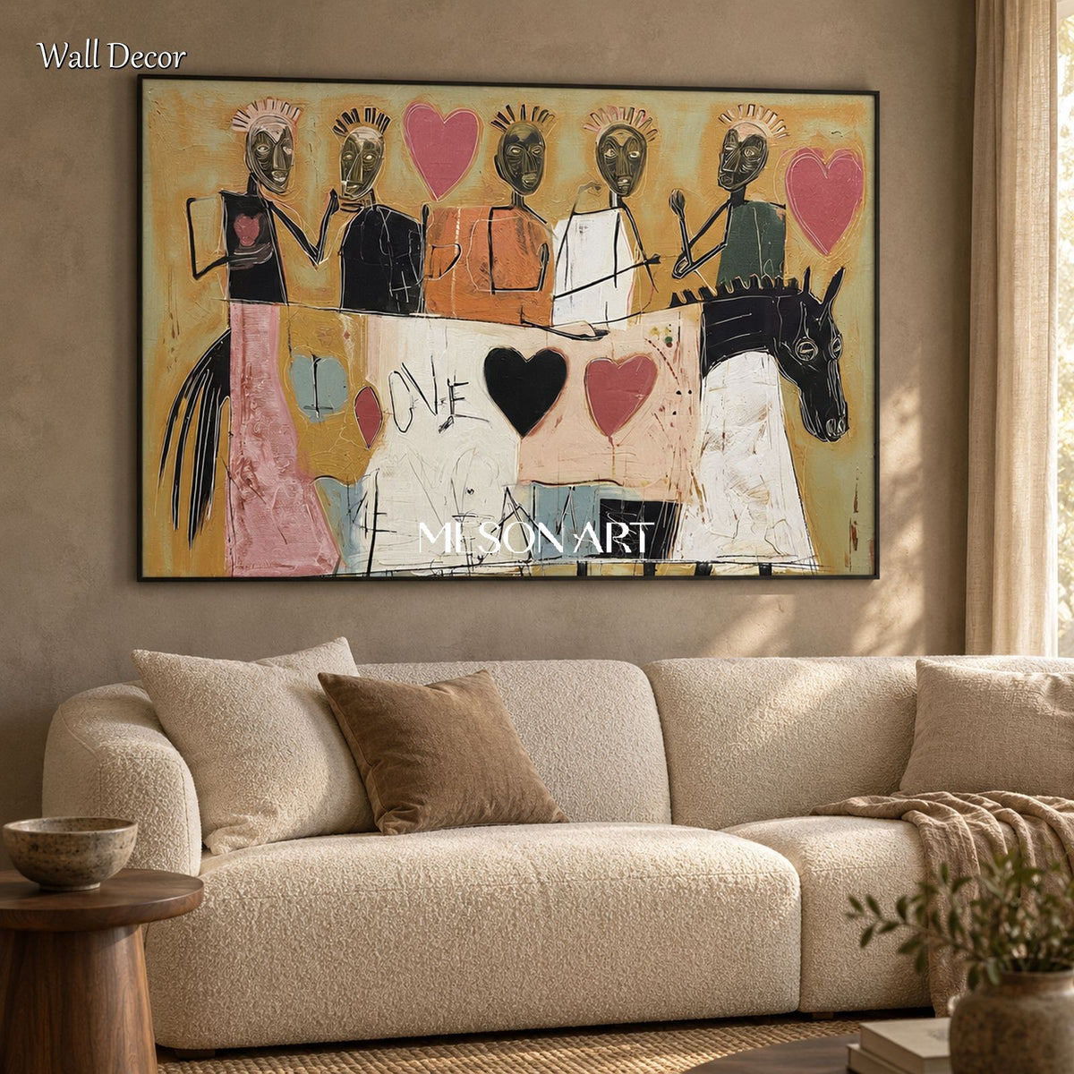 Beige And Black Abstract Figurative Painting Large Original Contemporary Modern Wall Art Rectangular By Mesonart