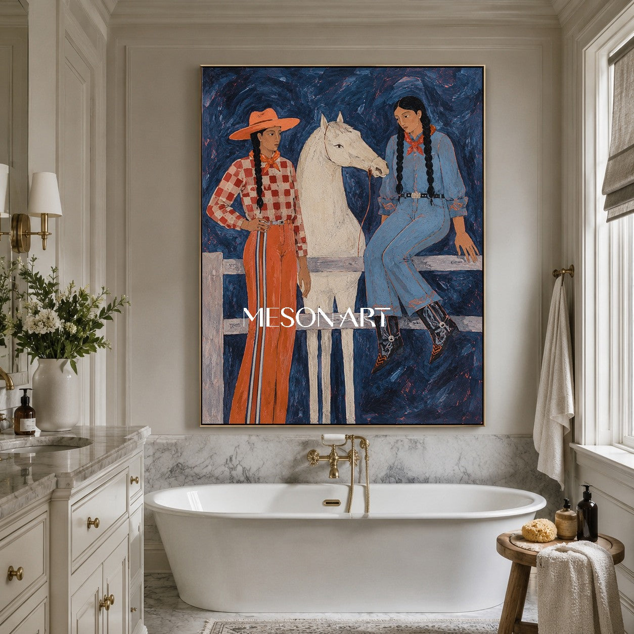 Modern Western Cowboy Art With Horse And Colorful Geometric Patterns For Living Room Decor