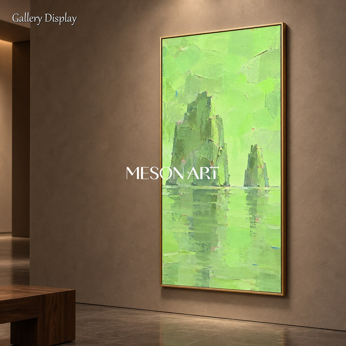 Green Abstract Landscape Painting Textured Modern Art By Artist For Living Room Panoramic Wall Decor By Mesonart