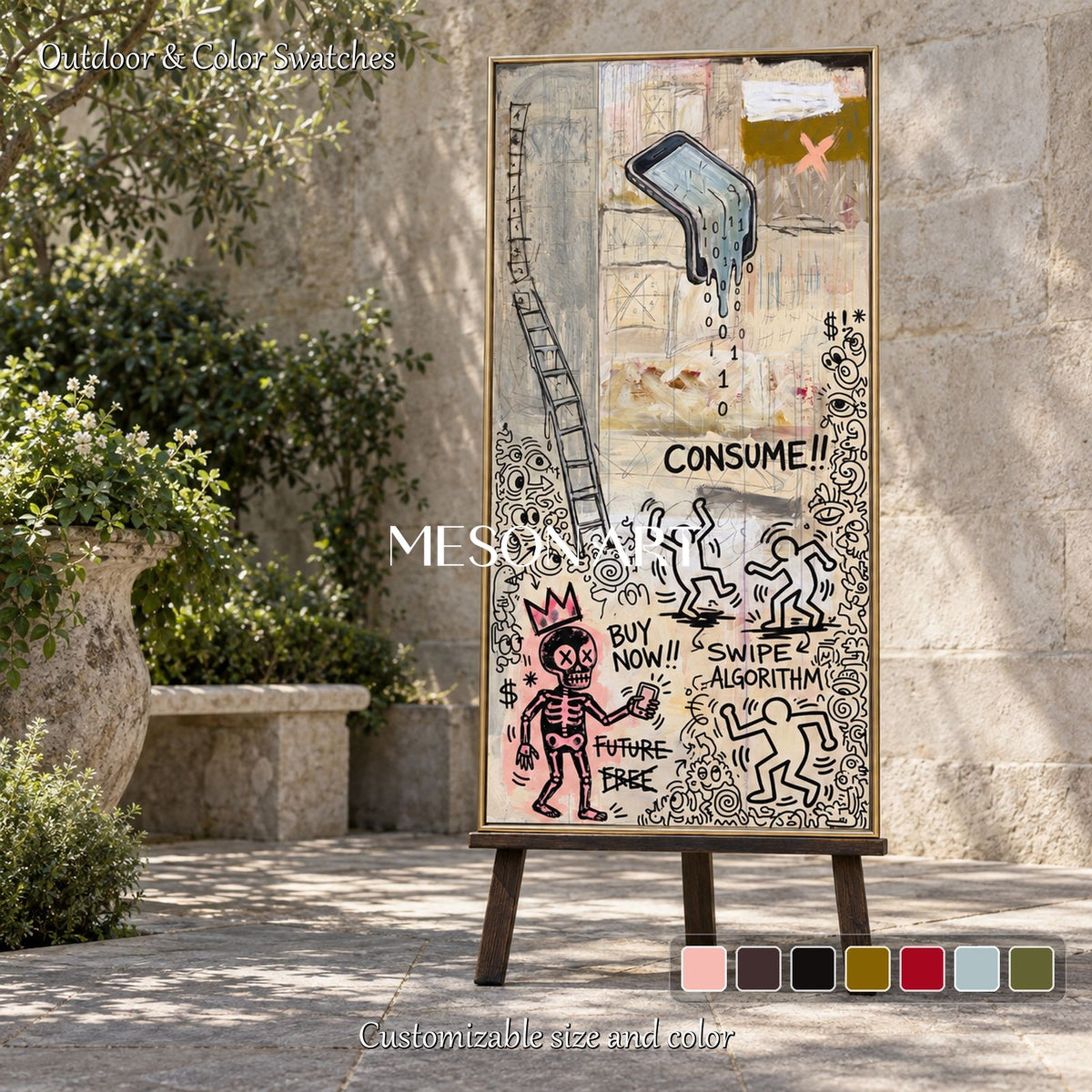 Beige And Black Abstract Graffiti Art Panoramic Wall Decor For Living Room Original Artist Hand Painted By Mesonart