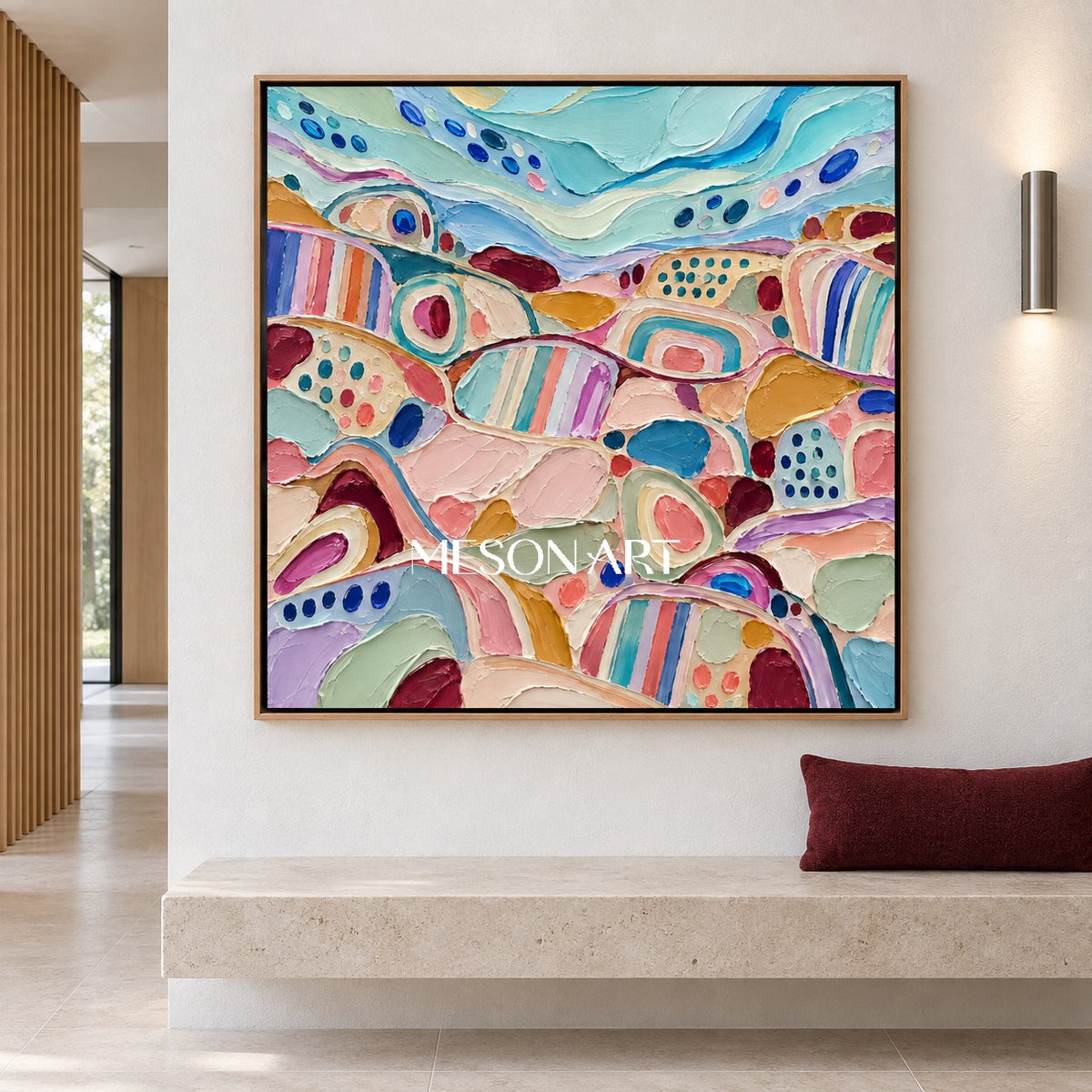 Blue And Pink Abstract Modern Art Square Canvas Wall Decor For Living Room Original By Mesonart