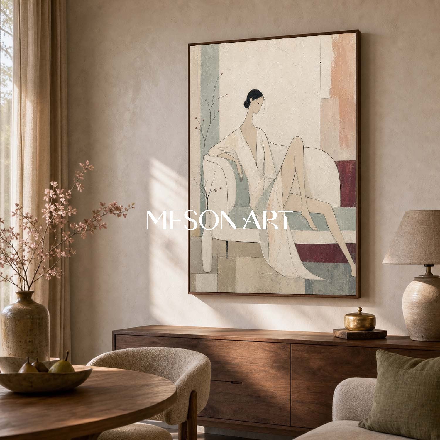Minimalist Female Portrait Art In Beige And Gray Tones For Contemporary Home Decor