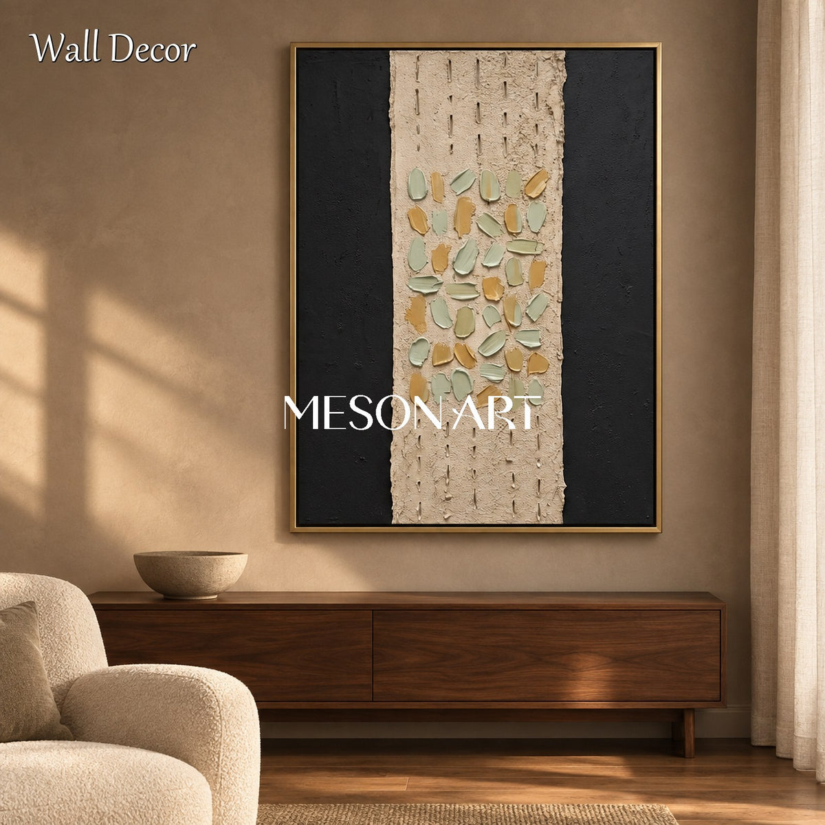 Beige And Black Wabi-Sabi Wall Art Rectangular Original Artist Hand Painted By Mesonart