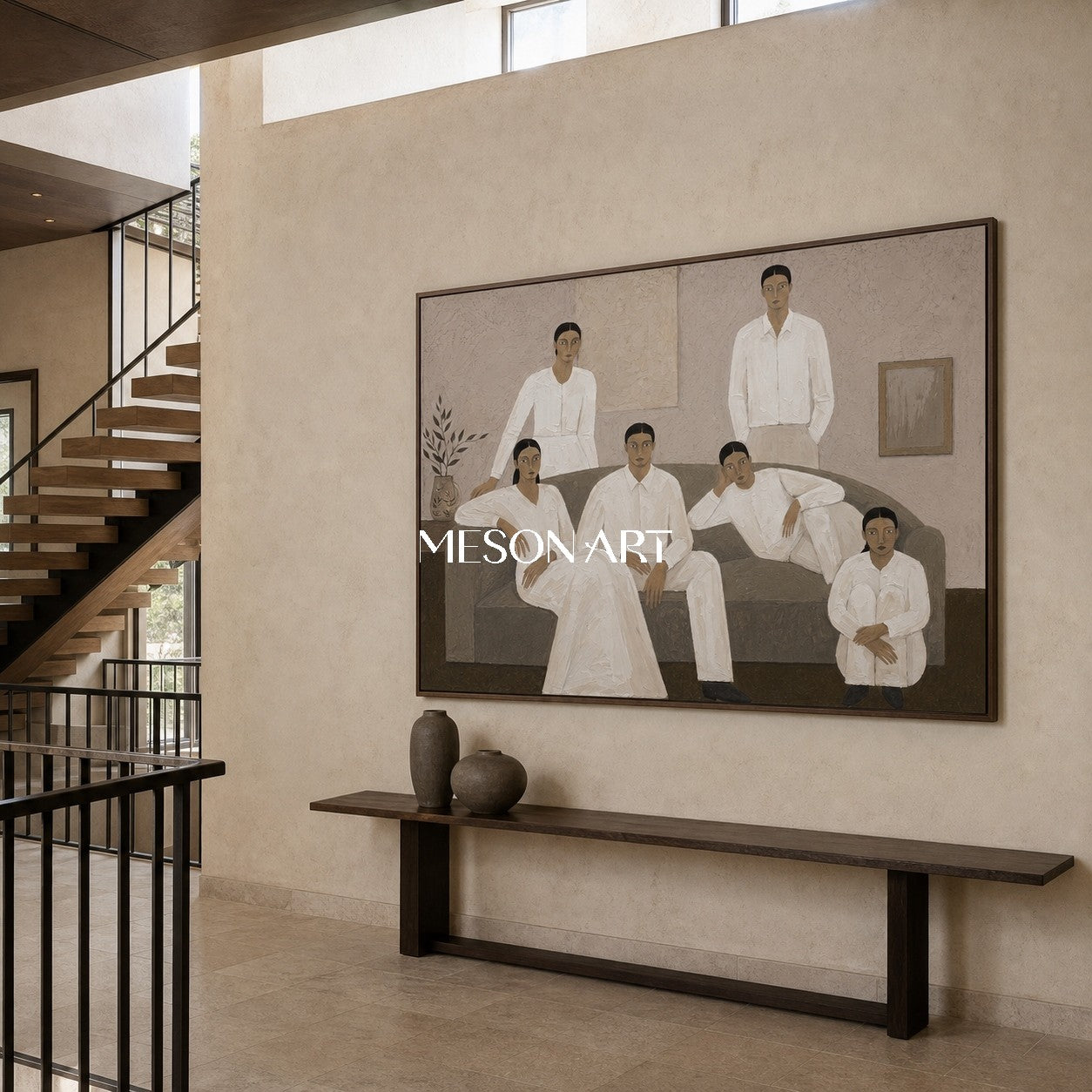 Minimalist Family Portrait Art In Neutral Tones For Modern Living Room Decor