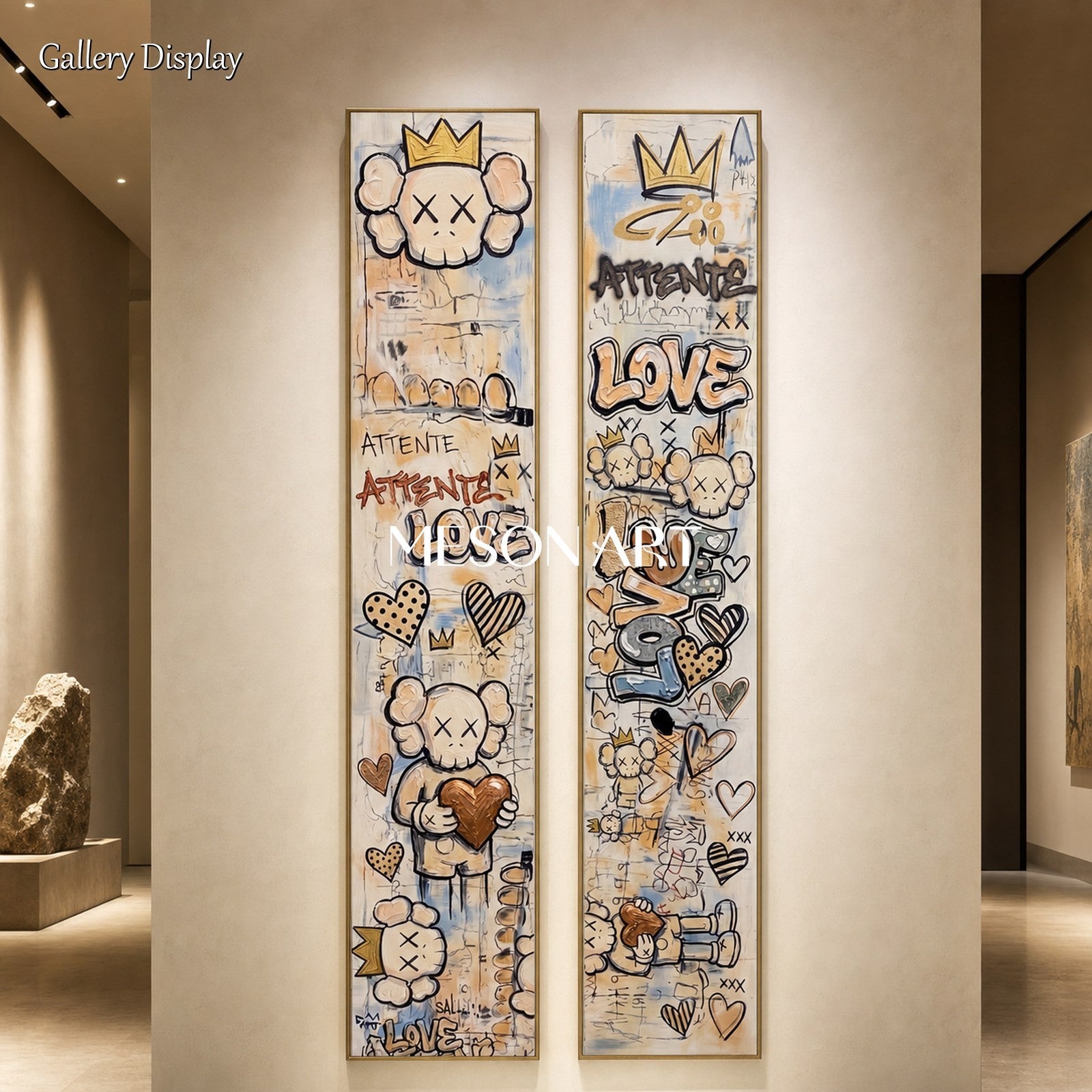 Bold Pop Art Diptych With Graffiti And Gold Accents For Modern Living Room
