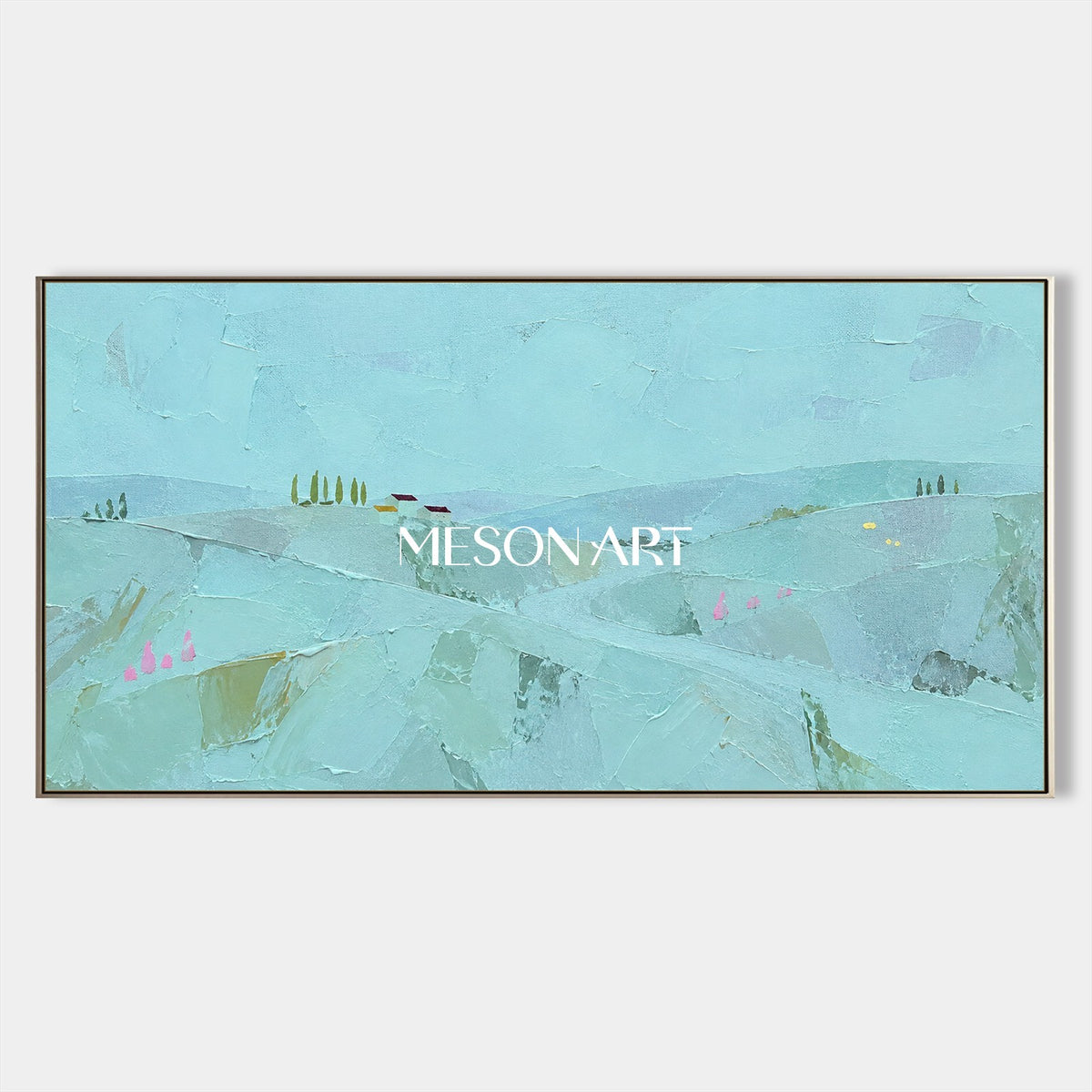 Blue And Green Abstract Landscape Painting Minimalist Modern Contemporary Wall Art By Mesonart