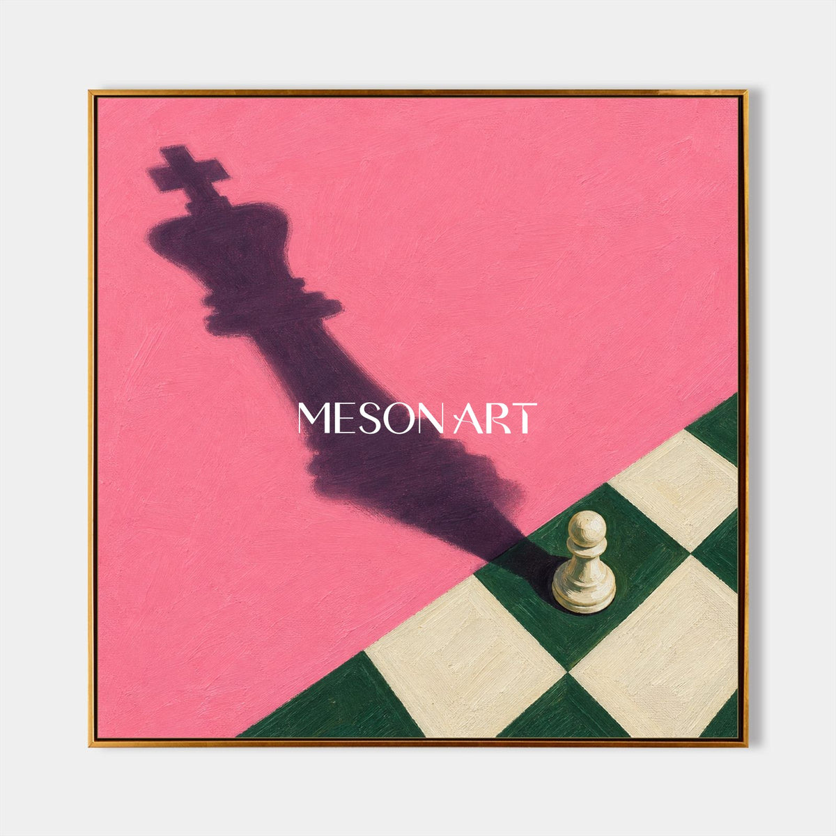 Pink And Green Surrealism Chess Painting Square Wall Art Original Artist Hand Painted For Living Room By Mesonart