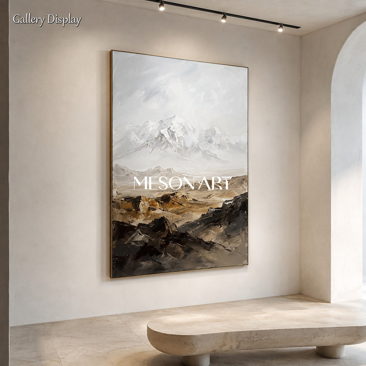 White And Beige Abstract Landscape Paintings Neutral Art For Wall Rectangular By Mesonart