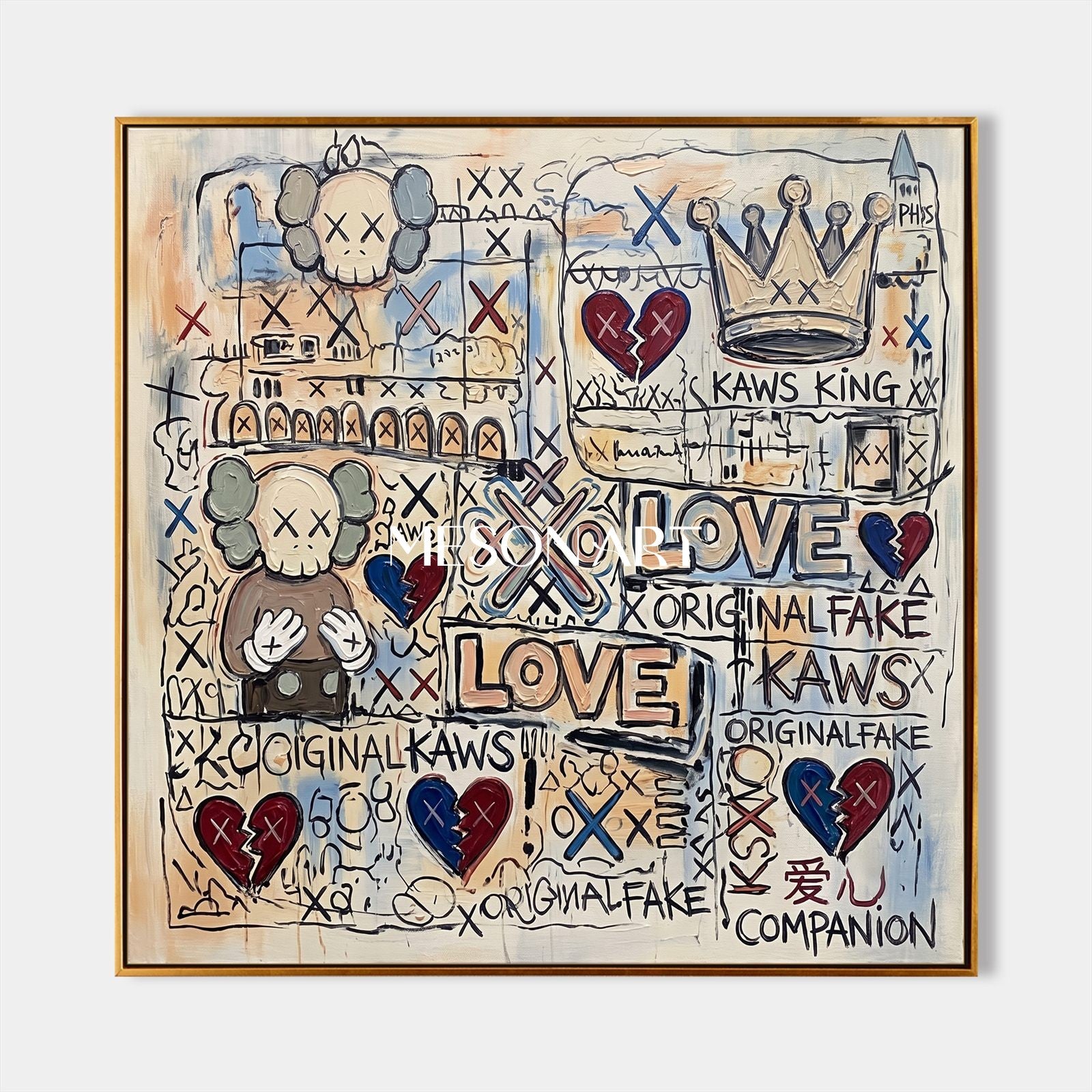 Original Abstract Pop Art Painting With Iconic Figures For Modern Living Room