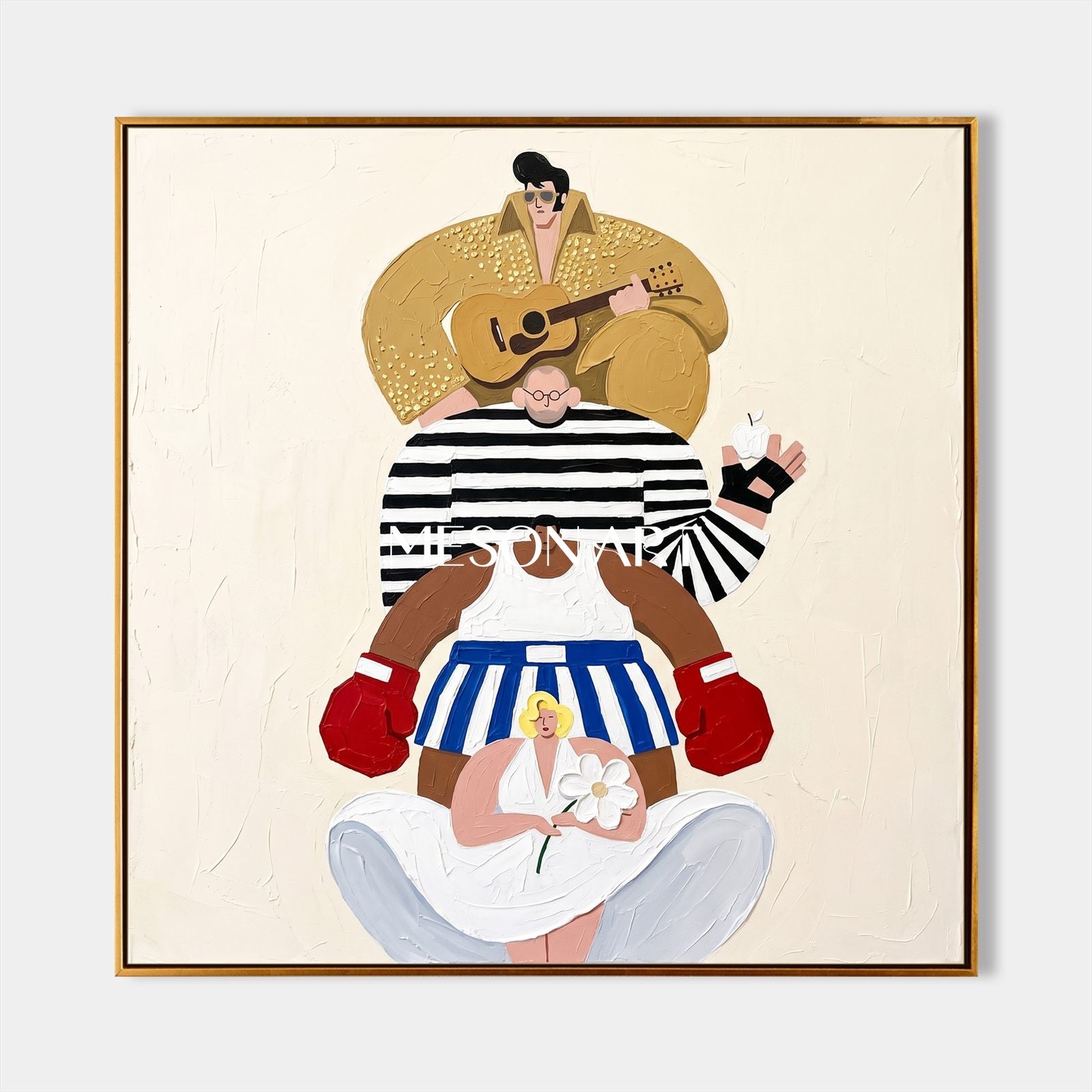 Abstract Pop Art Painting With Iconic Figures For Modern Living Room Decor