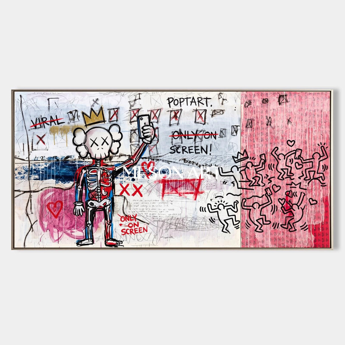 Red And White Graffiti Art Satire Painting Original Artist Panoramic Wall Decor For Living Room By Mesonart