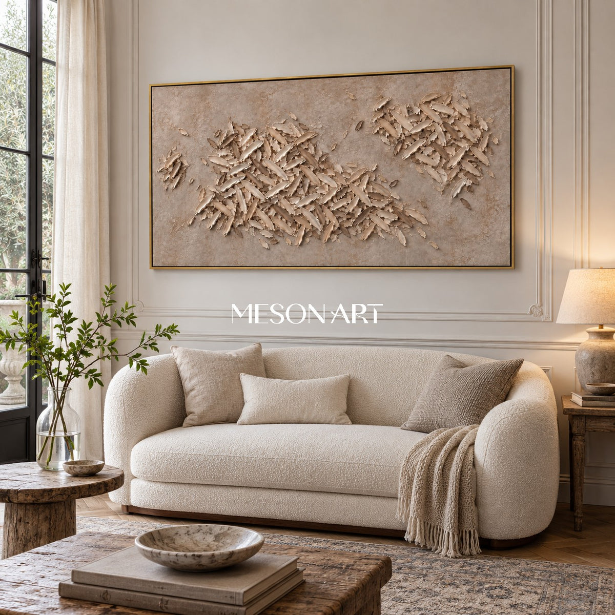 Beige And Gold Wabi Sabi Abstract Art Panoramic Wall Decor For Living Room Original Artist By Mesonart