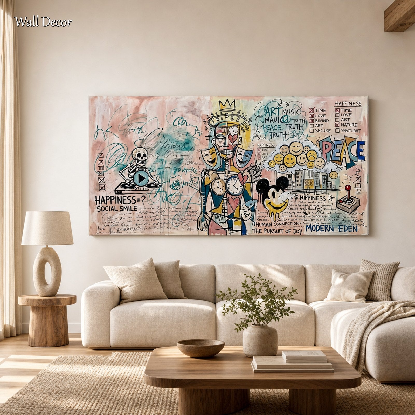 Large Pop Art Painting For Modern Living Room With Abstract Graffiti Style