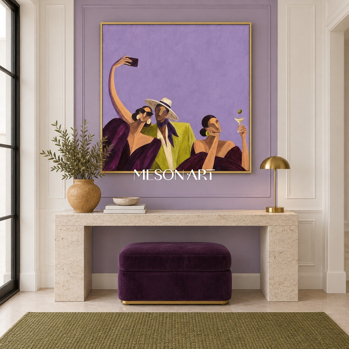 Purple Minimalist Figurative Portrait Modern People Graphic Fashion Narrative Square Wall Art By Mesonart