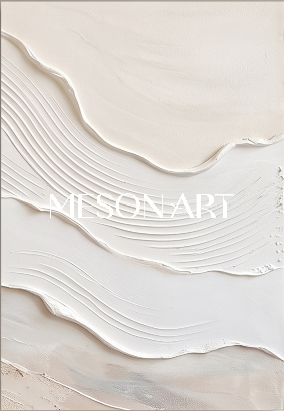 Beige And White Impasto Landscape Painting Rectangular Wall Art Original Artist Contemporary Textured Art By Mesonart