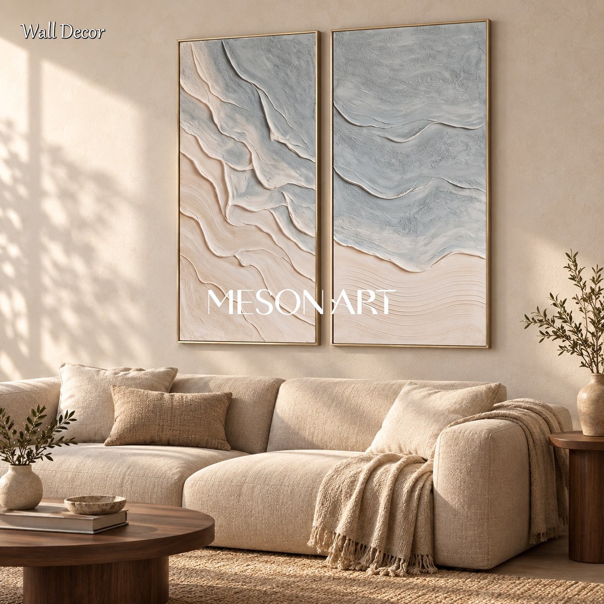 Blue And Beige Beach Ocean Art Rectangular Wall Decor Original Artist By Mesonart