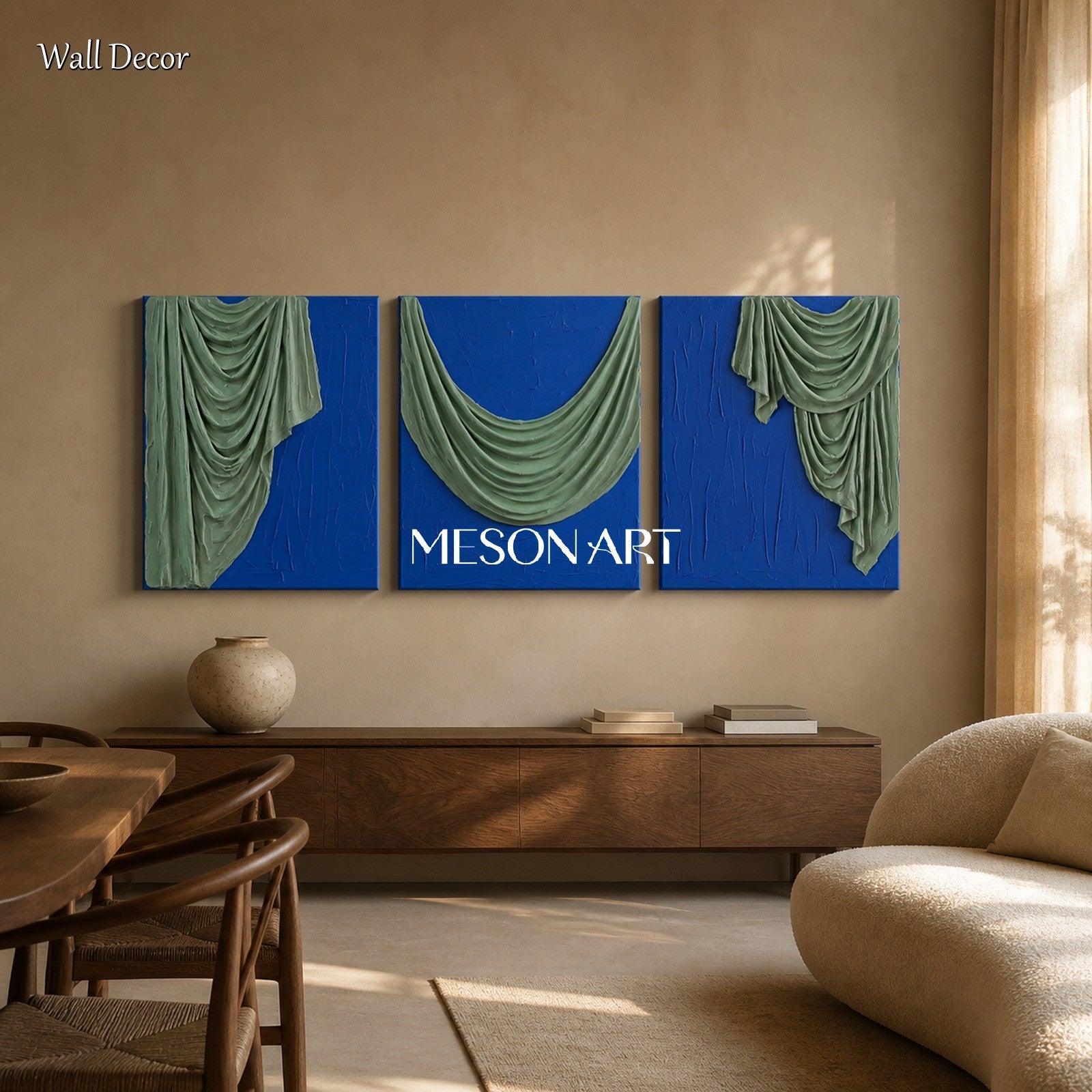 Blue And Green Painting Organic Modern Sculptural Plaster Relief Wall Art Rectangular By Mesonart