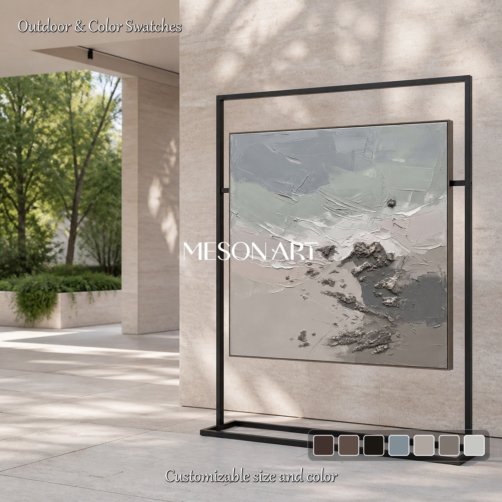 Gray And White Abstract Painting Square Wall Art Original Artist Hand Painted Neutral Large Framed By Mesonart