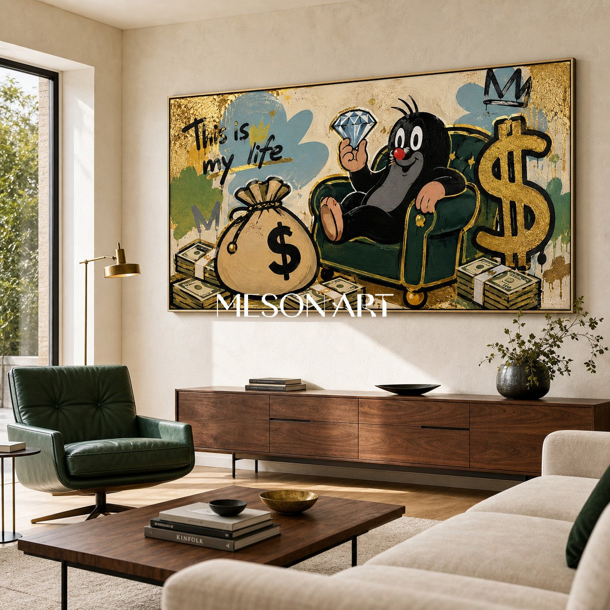 Luxury Pop Art Painting With Gold Leaf And Graffiti For Modern Living Room Decor