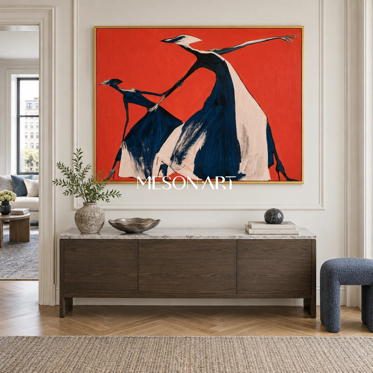 Red And Black Expressionist Figurative Modern Art Rectangular Wall Decor For Living Room By Mesonart