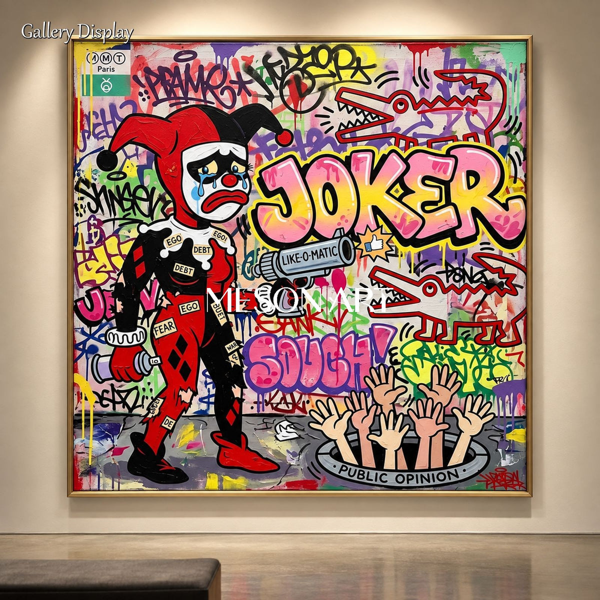 Red And Black Graffiti Art Joker Painting Square Canvas Wall Decor For Living Room Original Artist Hand Painted By Mesonart