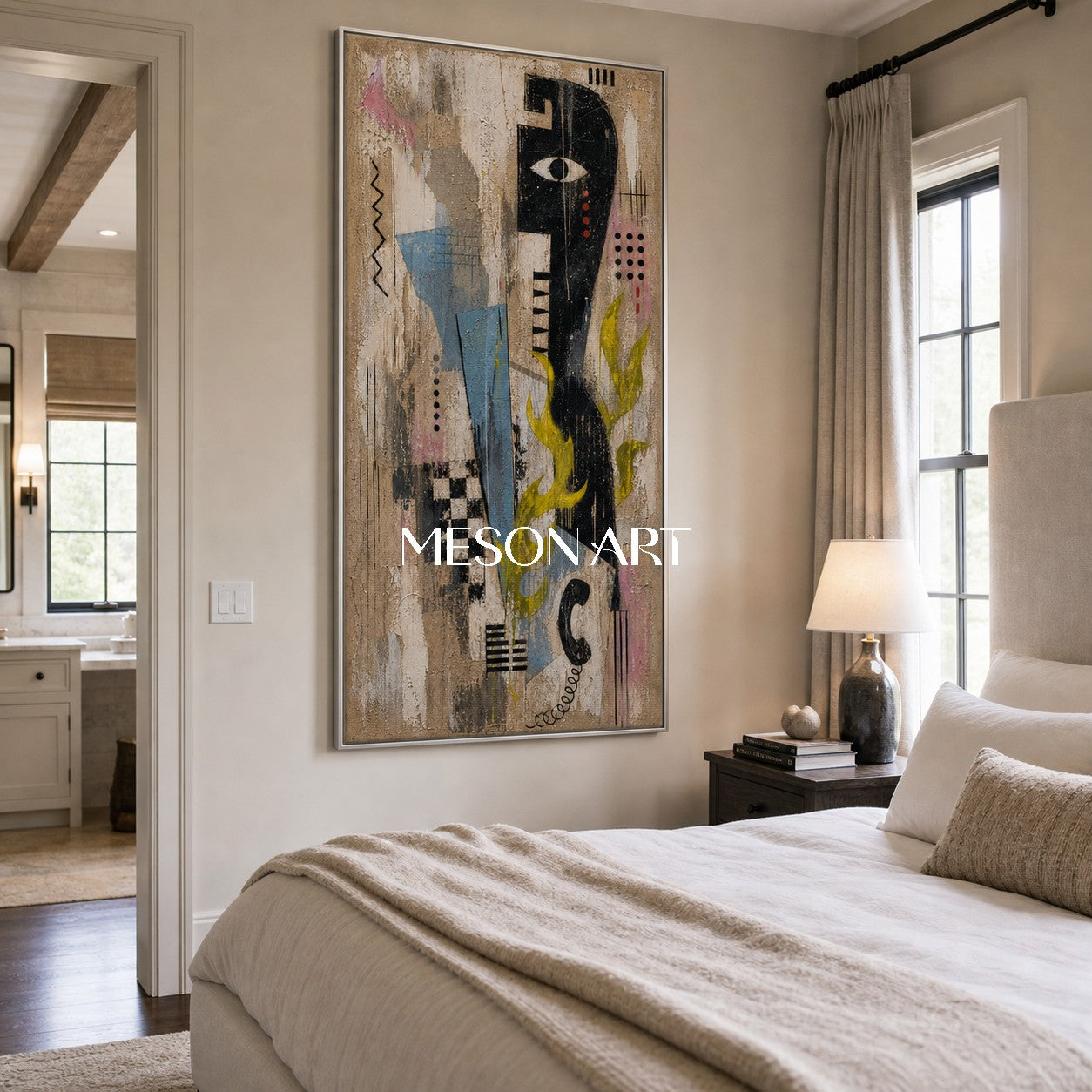 Urban Graffiti Art Painting With Primitive Symbols For Modern Living Room Decor
