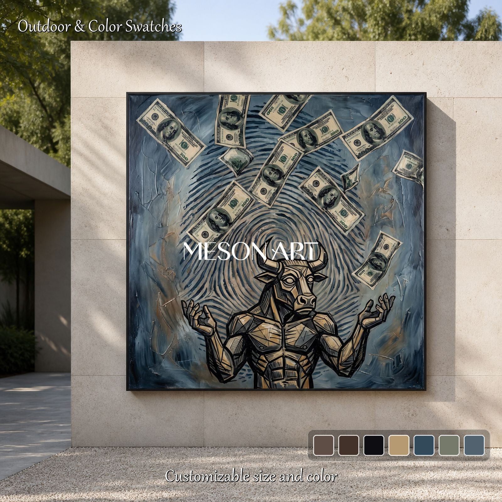 Black And Gold Surrealism Money Art Square Original Artist Hand Painted Contemporary Wall Decor For Living Room By Mesonart