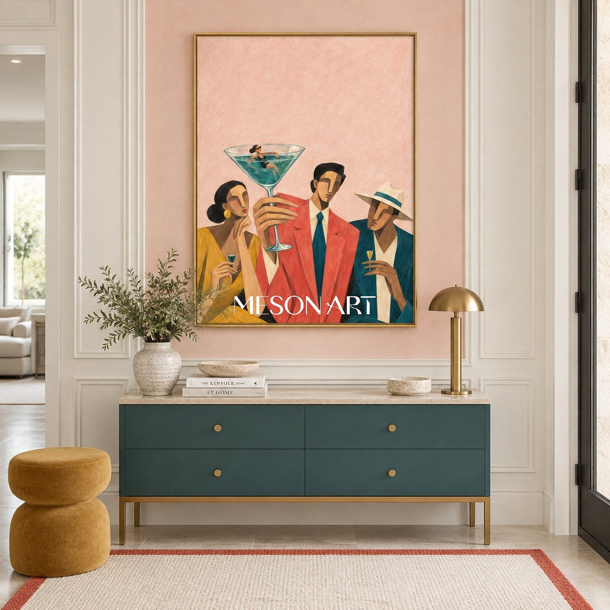 Pink Minimalist Figurative Modern People Art Rectangular Graphic Fashion Painting By Mesonart