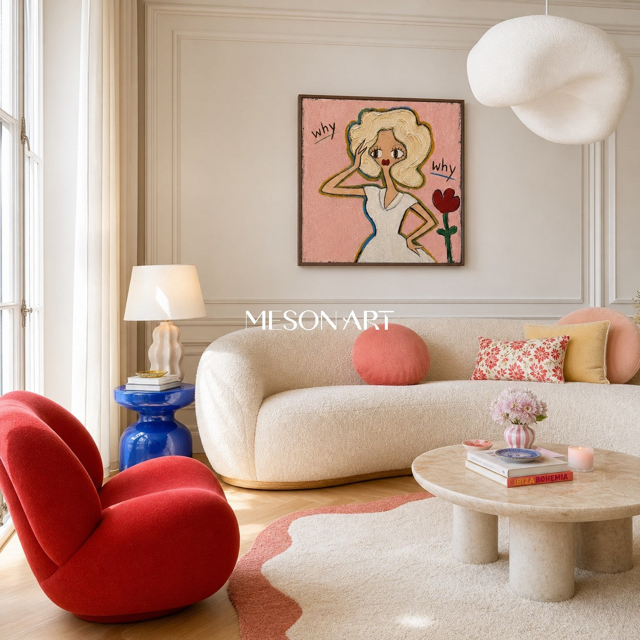 Whimsical Pink Pop Art Painting With Textured Brushwork For Bedroom Entryway Kids Room Decor