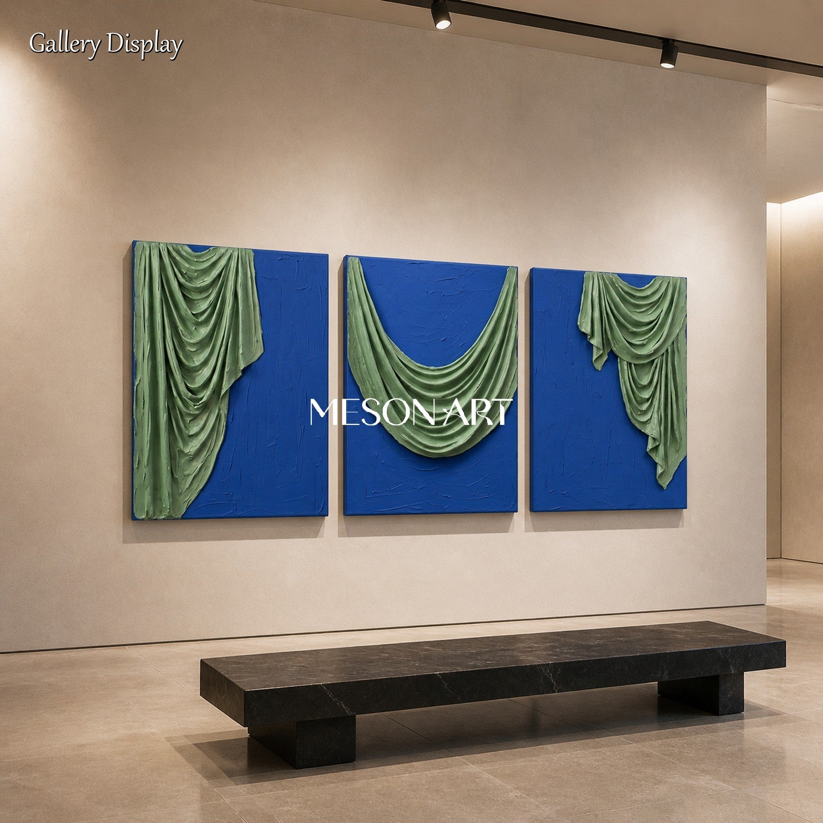 Blue And Green Painting Organic Modern Sculptural Plaster Relief Wall Art Rectangular By Mesonart