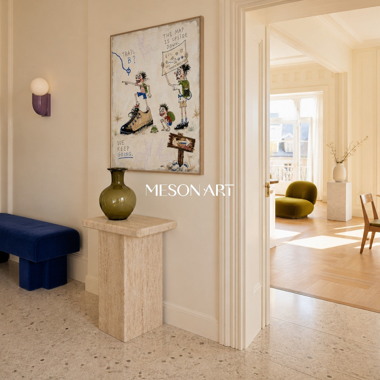Beige Pop Art Graffiti Narrative Painting Square Wall Art For Living Room By Mesonart