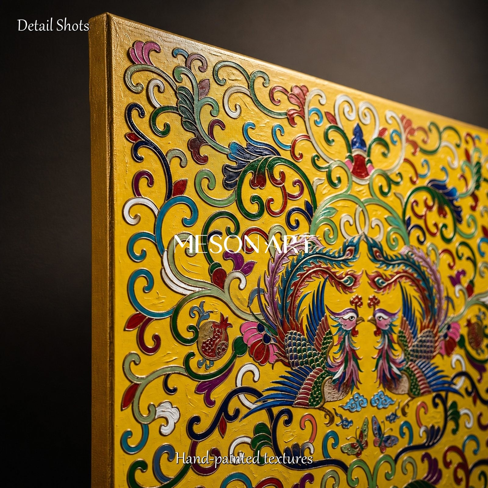 Yellow And Gold Persian Decorative Art Ottoman Inspired Arabesque Islamic Wall Square Painting By Mesonart