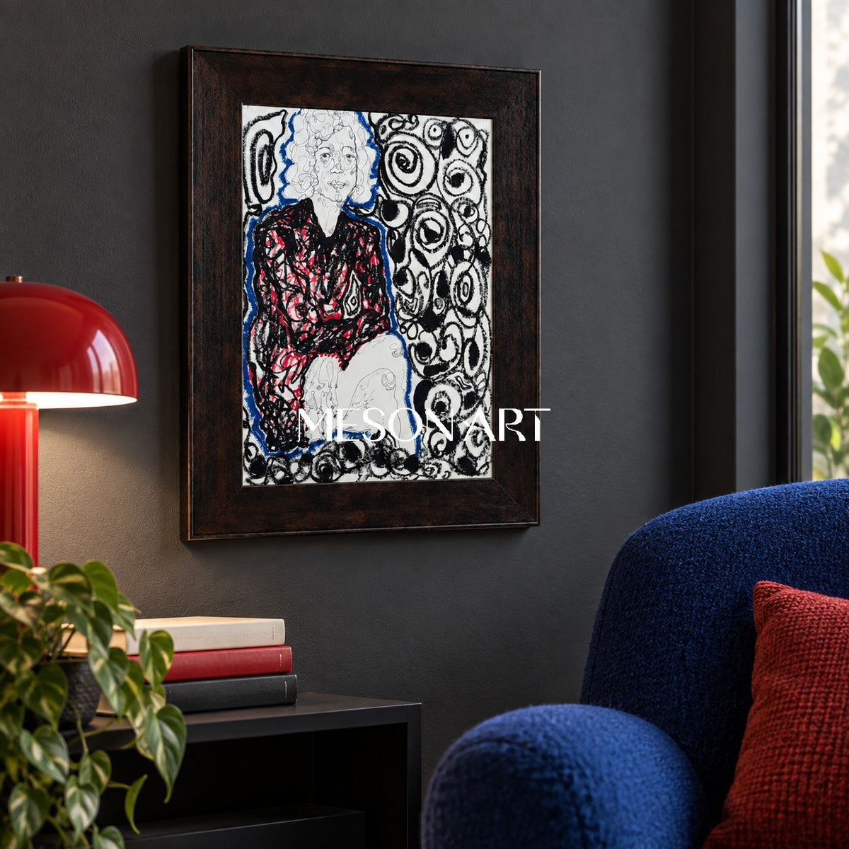 Red And Black Modern Portrait Painting Rectangular Wall Art Original Artist By Mesonart