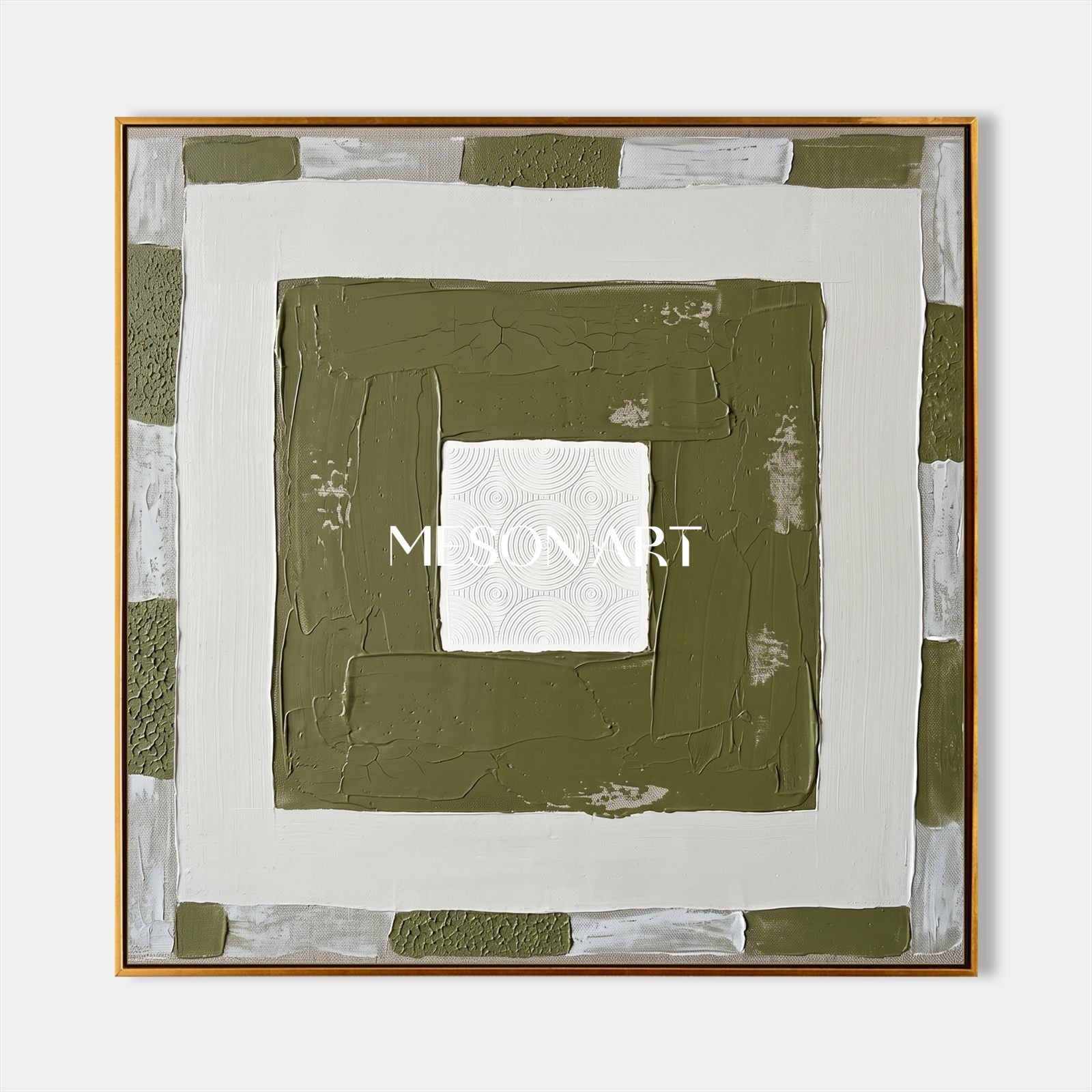 Original Green And White Minimalist Art With Textured Relief For Modern Home Decor
