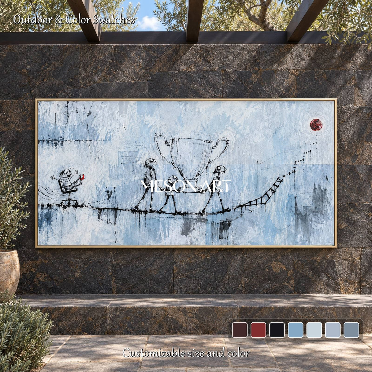 Blue Abstract Street Art Painting Contemporary Urban Canvas Wall Art Panoramic Original Artist By Mesonart
