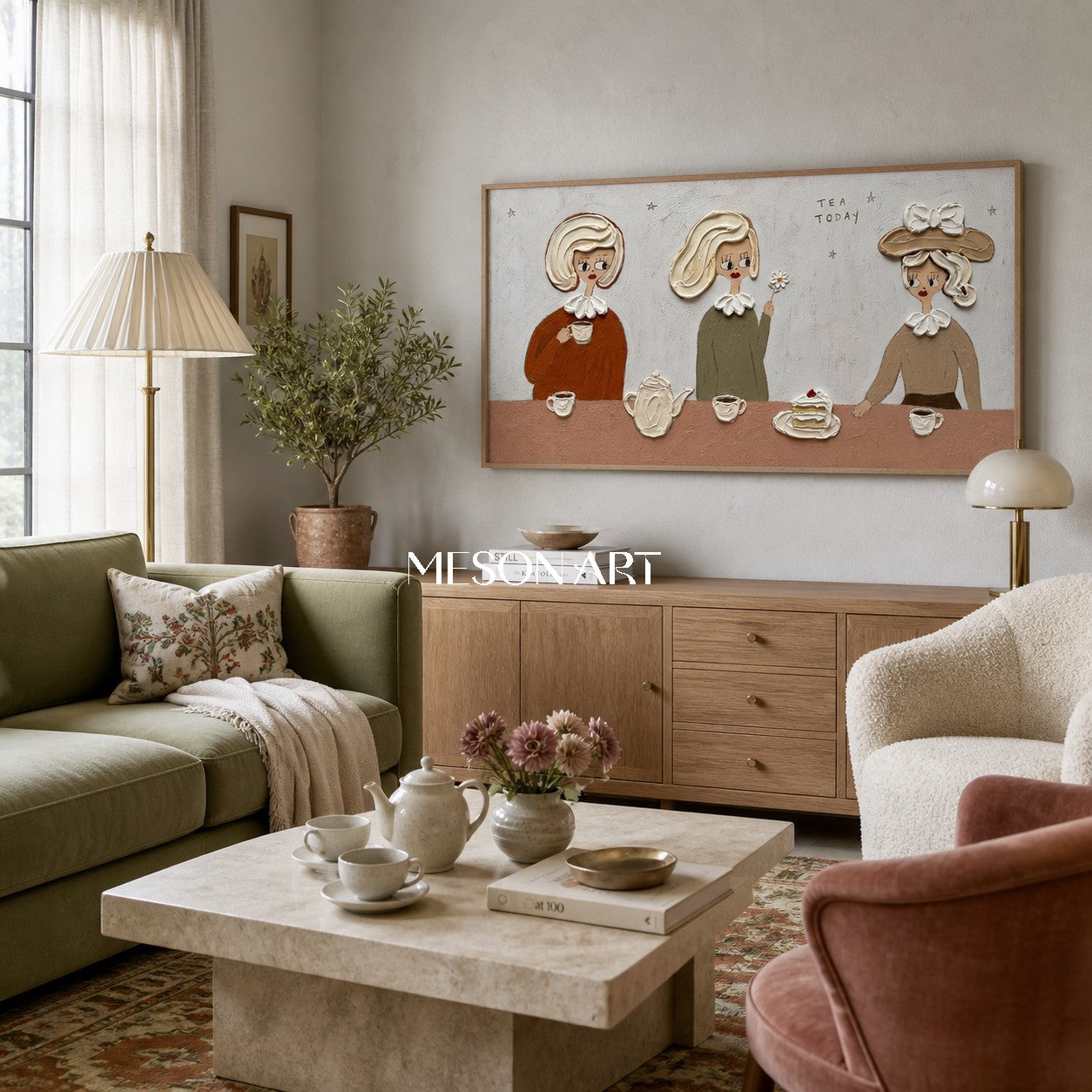 Charming Pop Art Tea Party Painting With Textured Relief For Modern Dining Room Wall Decor