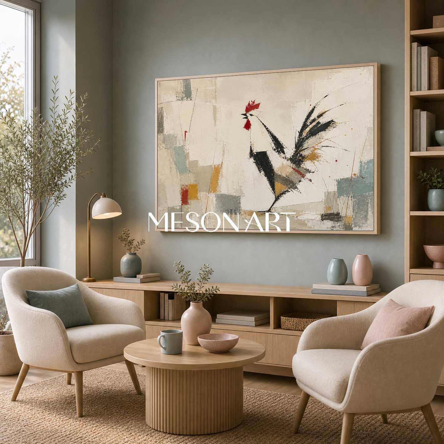 Abstract Rooster Painting Minimalist Art For Modern Living Room Decor With Textured Canvas