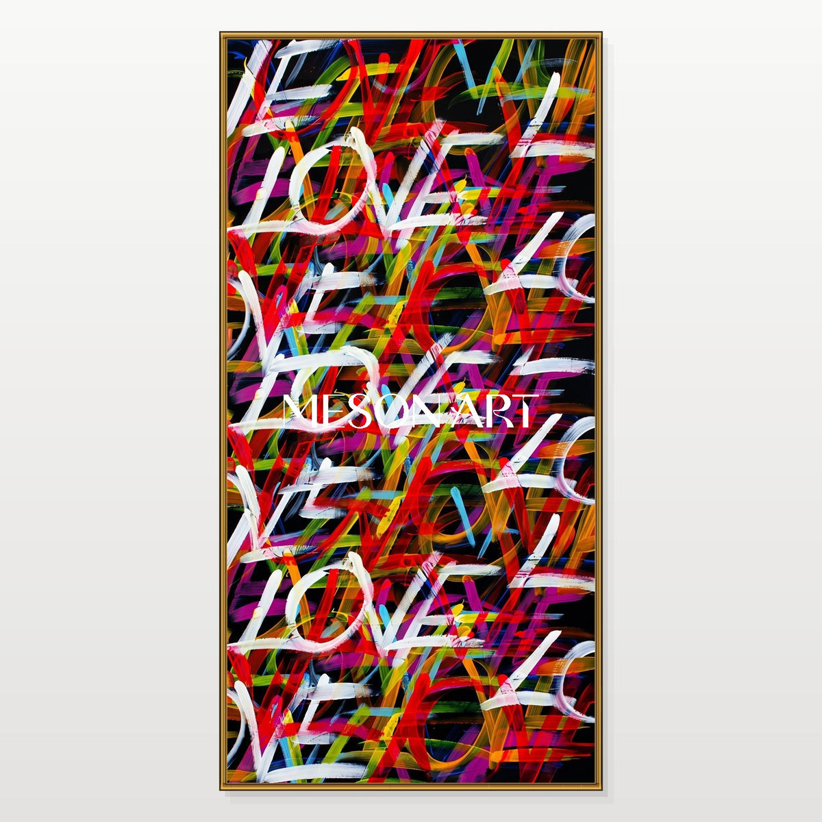 Black And Red Graffiti Love Art Panoramic Painting Original Artist Hand Painted Wall Decor For Living Room By Mesonart