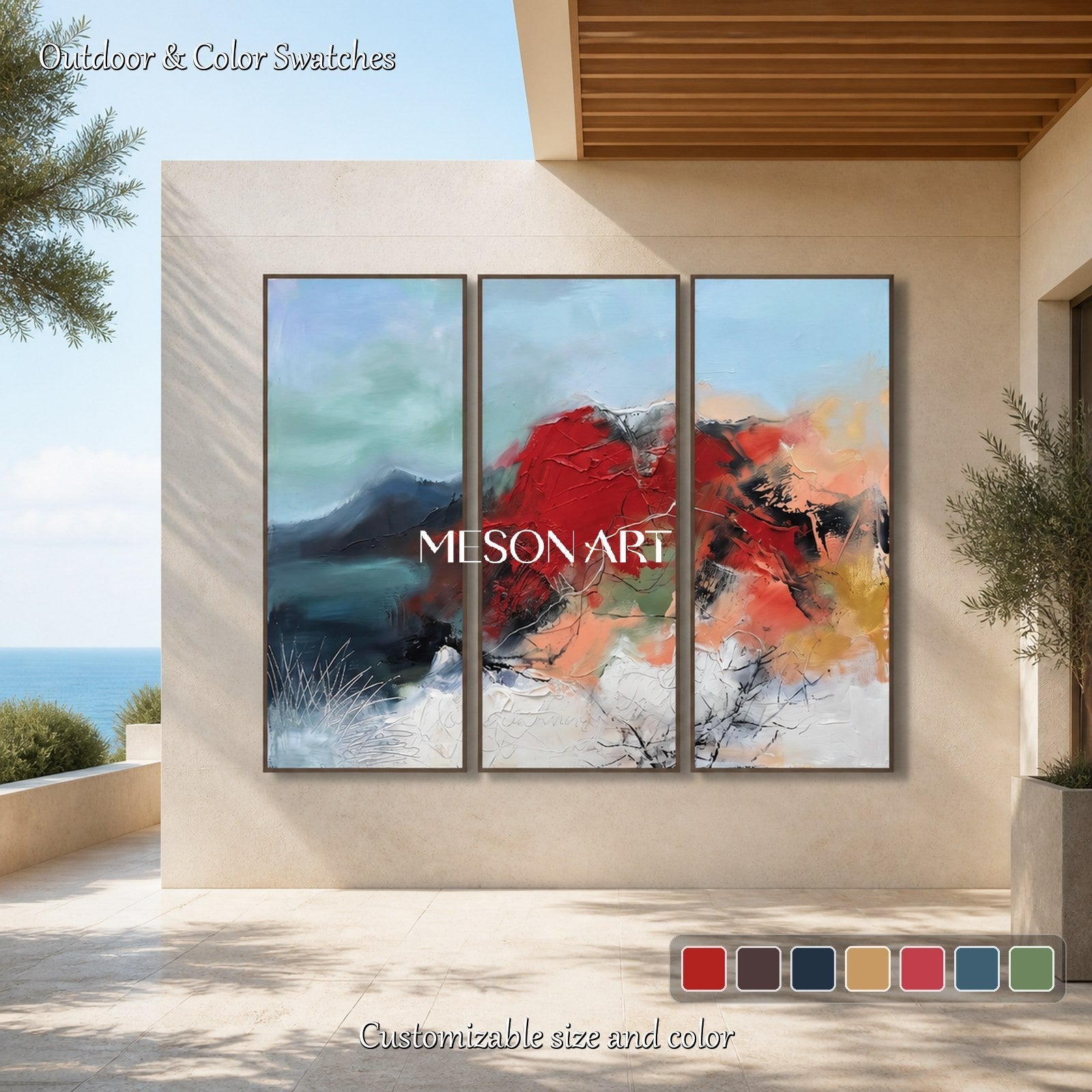 Red And Blue Abstract Expressionist Landscape Painting Rectangular Wall Art Original Artist By Mesonart