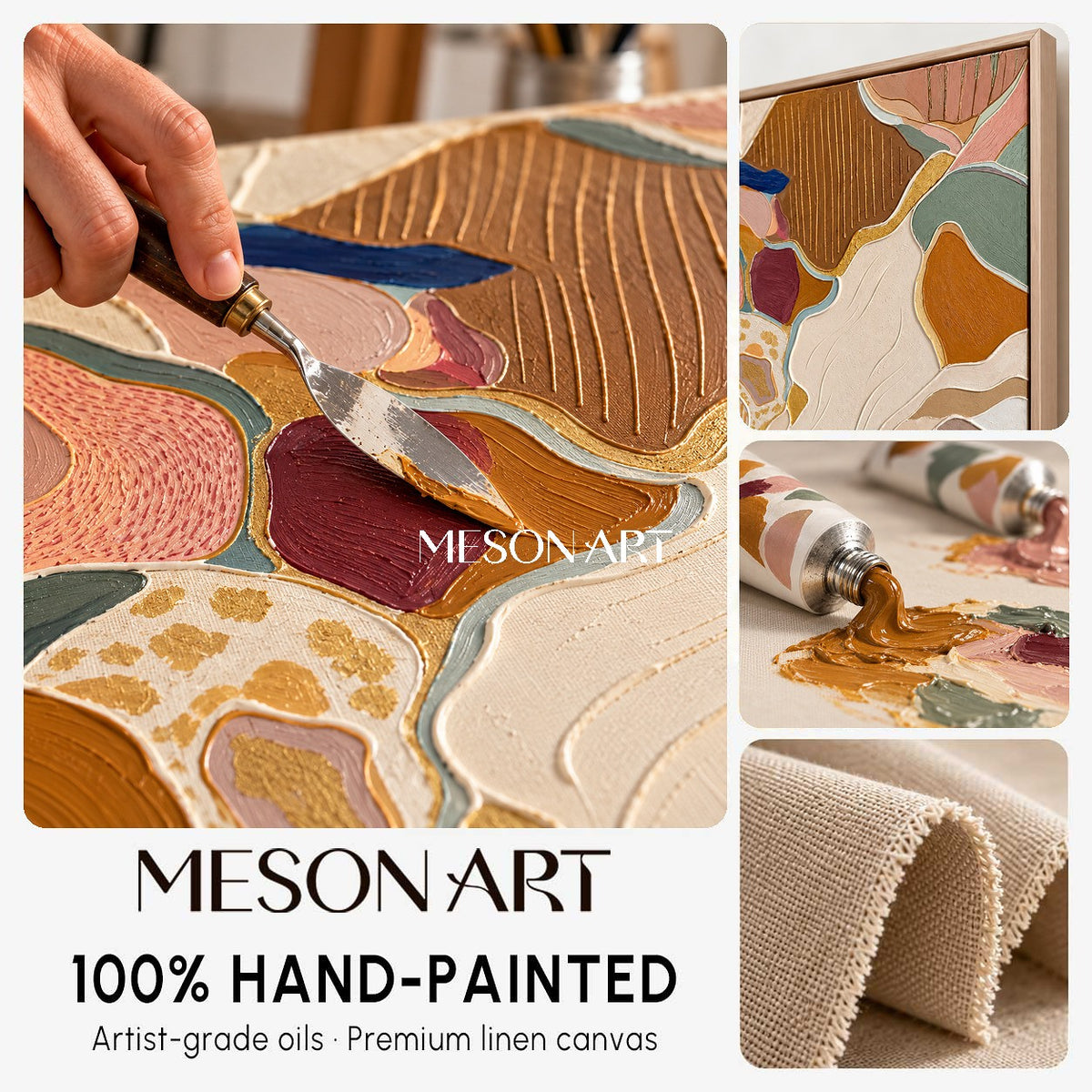 Earthy Brown And Gold Abstract Landscape Textured Square Wall Art Original Artist By Mesonart