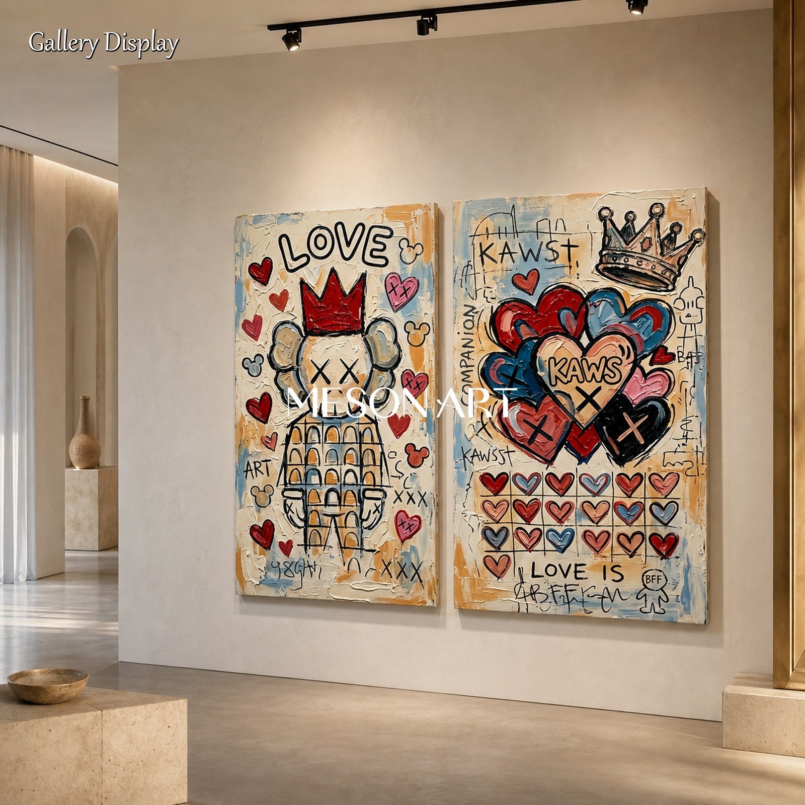 Urban Graffiti Art With Bold Hearts And Pop Icons For Modern Living Room Decor
