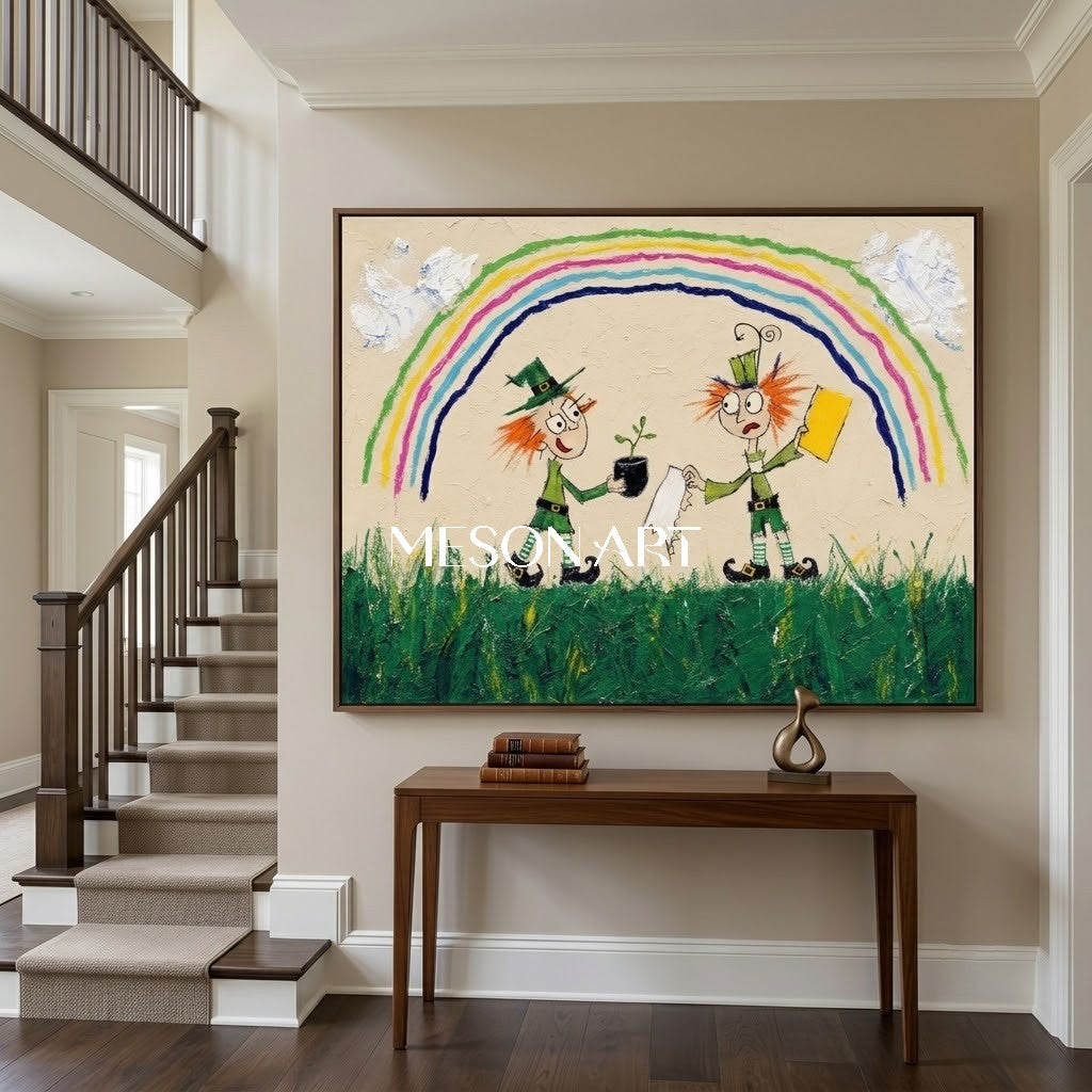 Whimsical Pop Art Painting With Rainbow Characters For Kids Room Decor