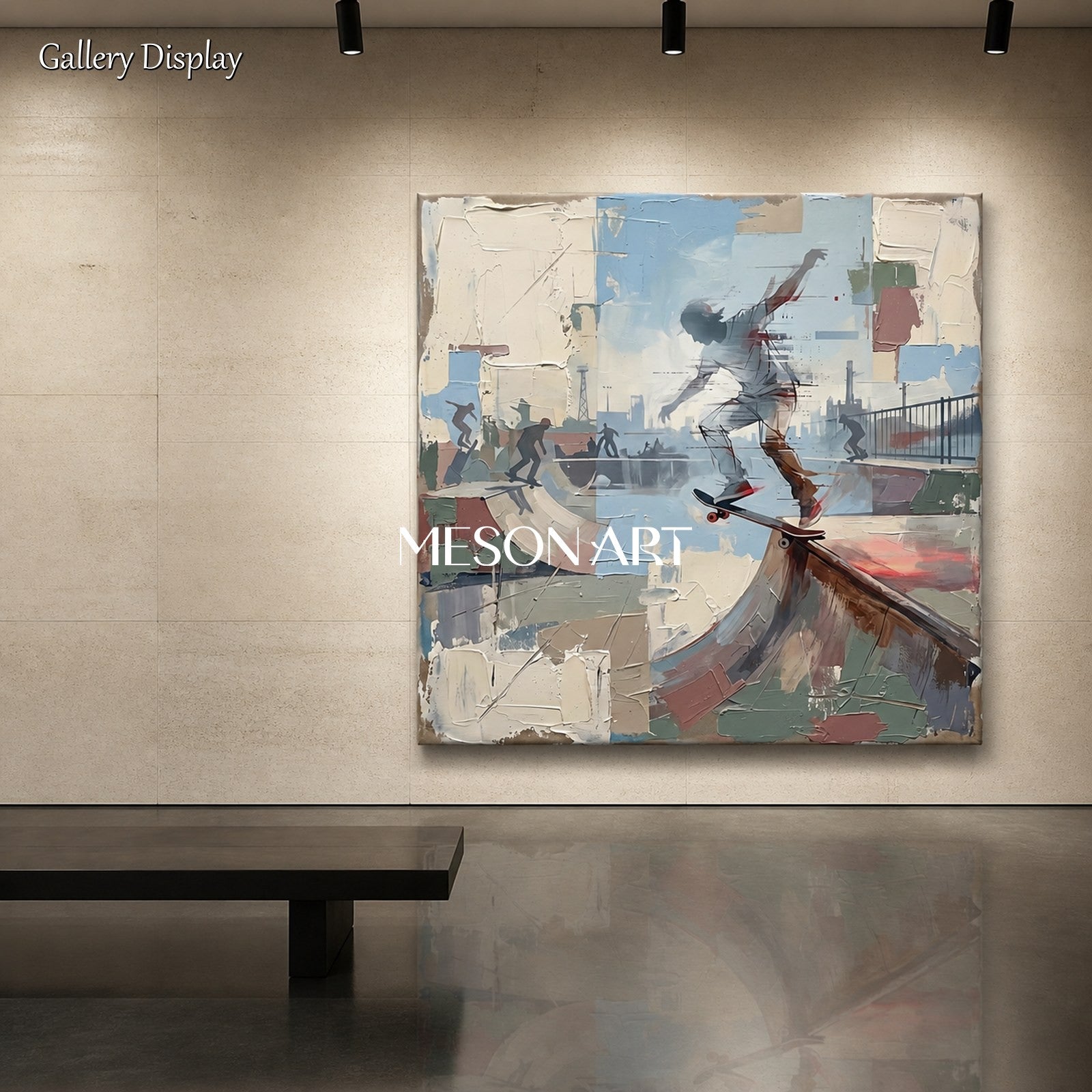 Beige And Blue Contemporary Sports Art Modern Figurative Painting Square Wall Decor By Mesonart